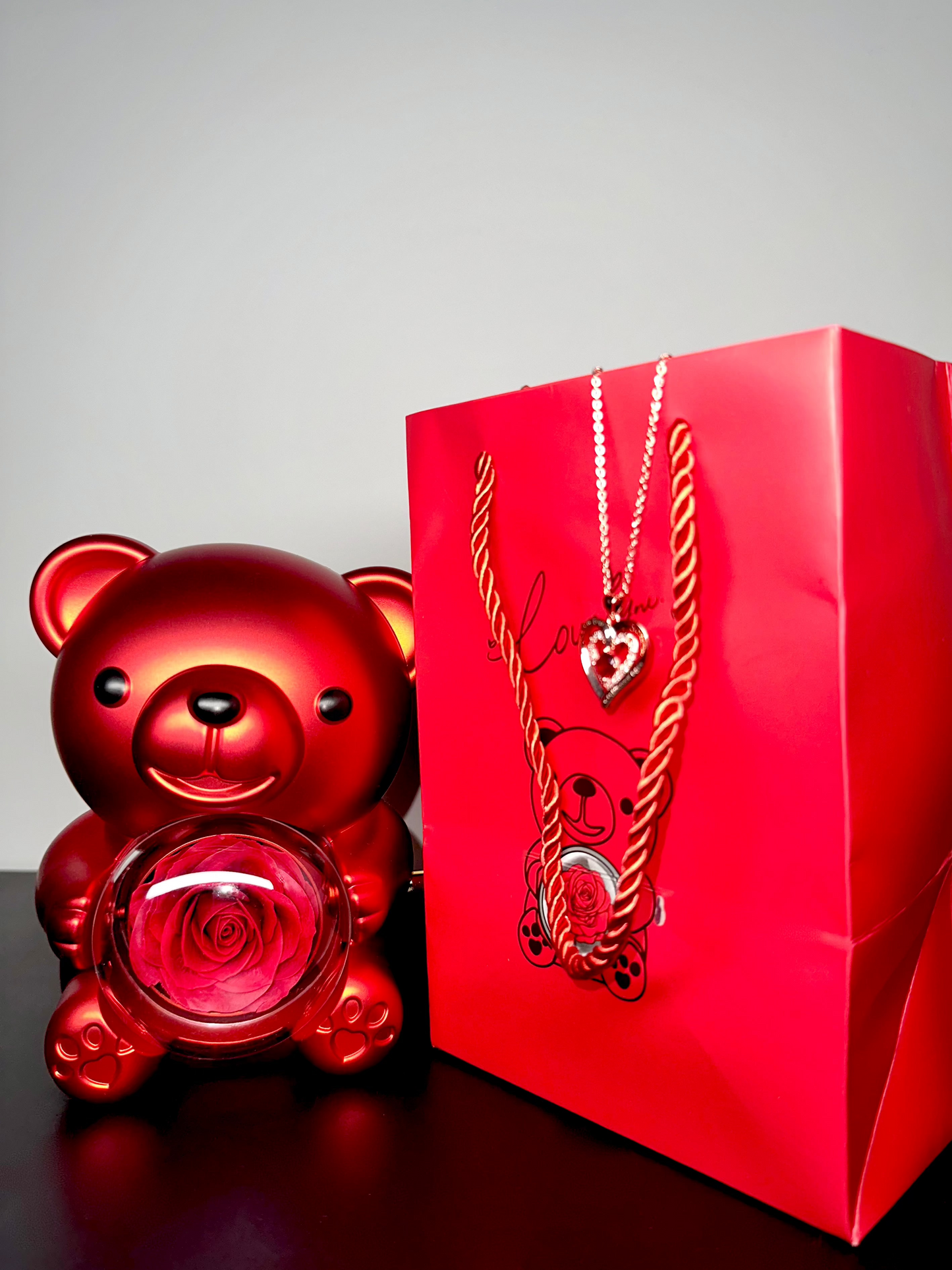 BLOSSOM ROSE BEAR W/NECKLACE